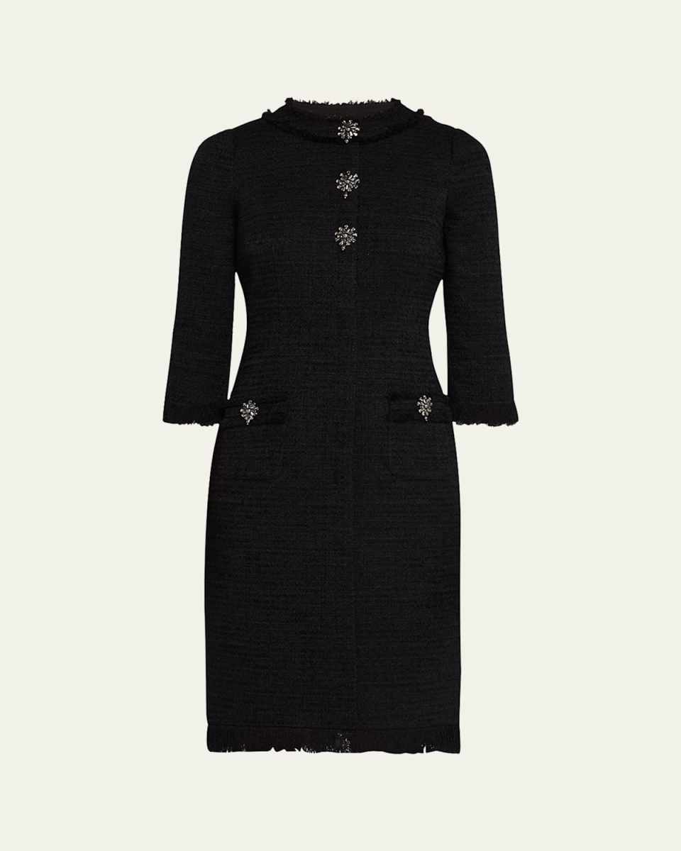 Jewel-Embellished Stretch Boucle Dress